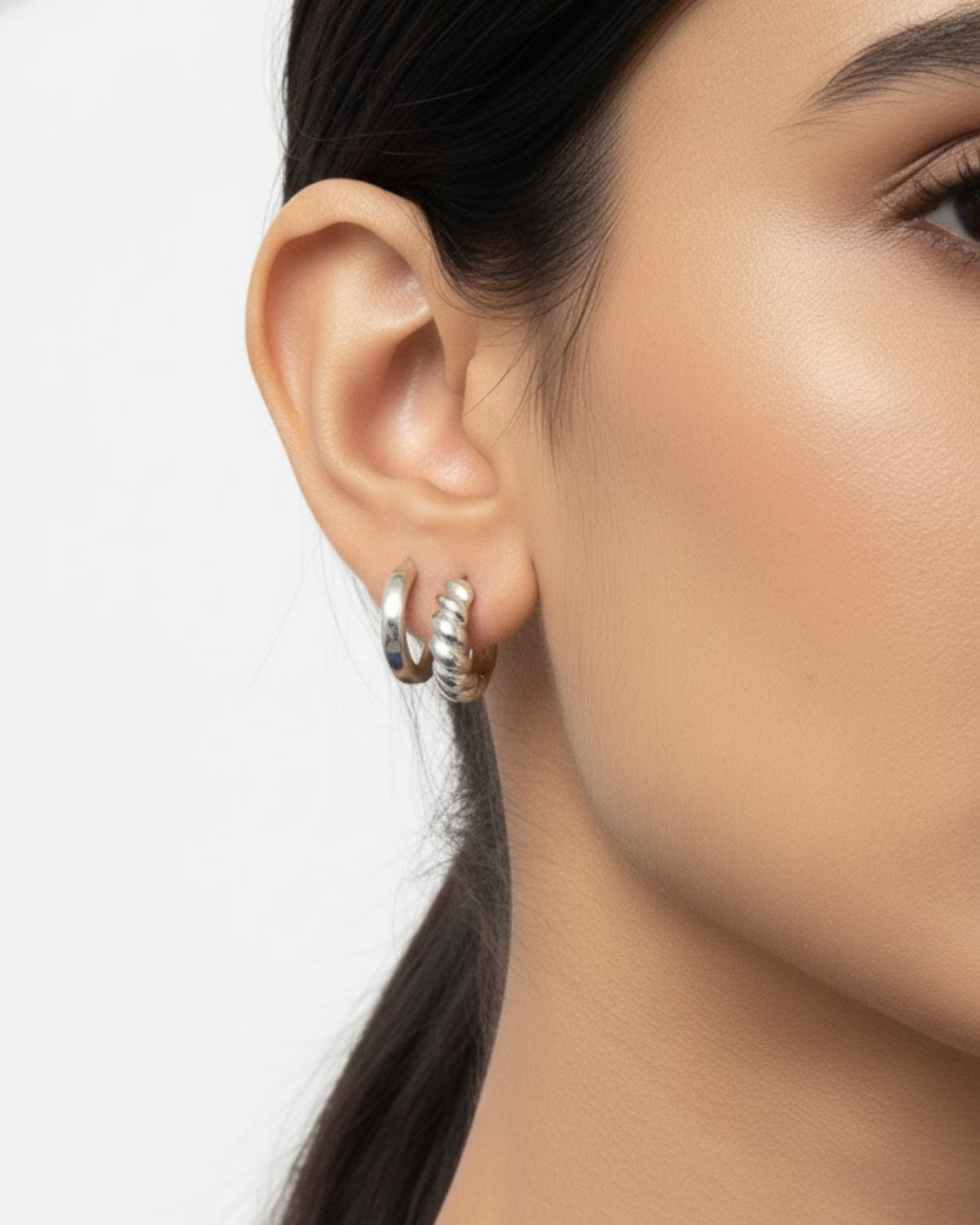 Silver Twist Double Hoops