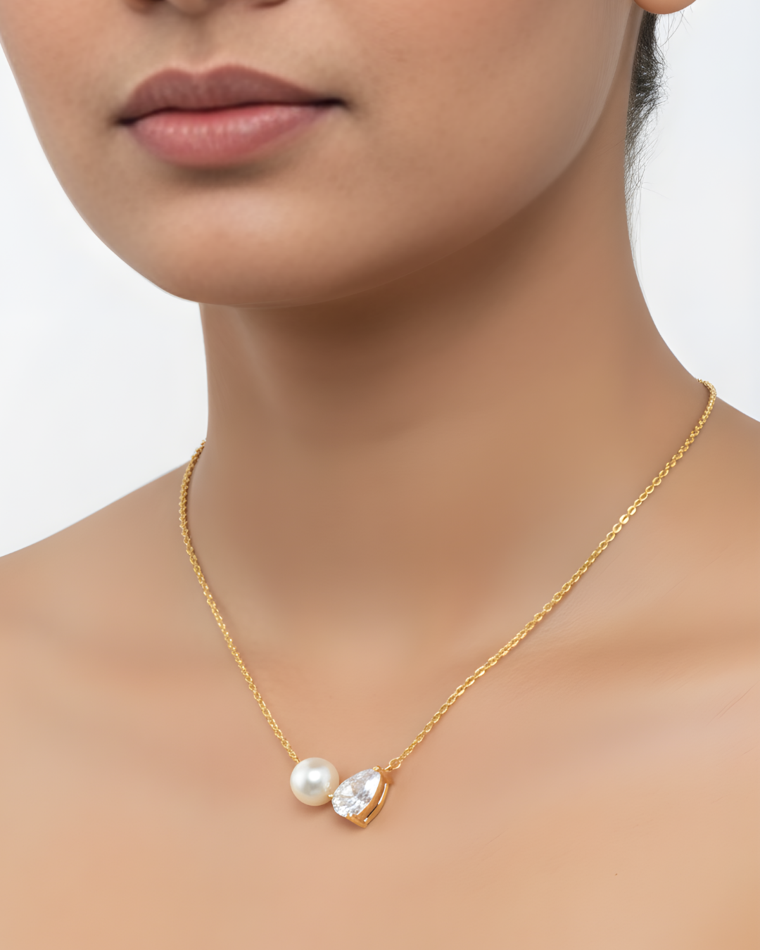 Golden Pearl and Pear Necklace