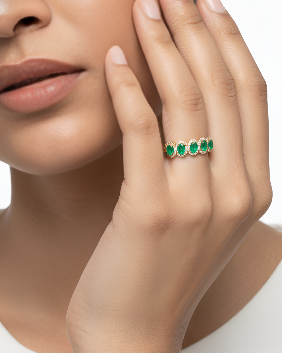 The Green Oval Halo Ring