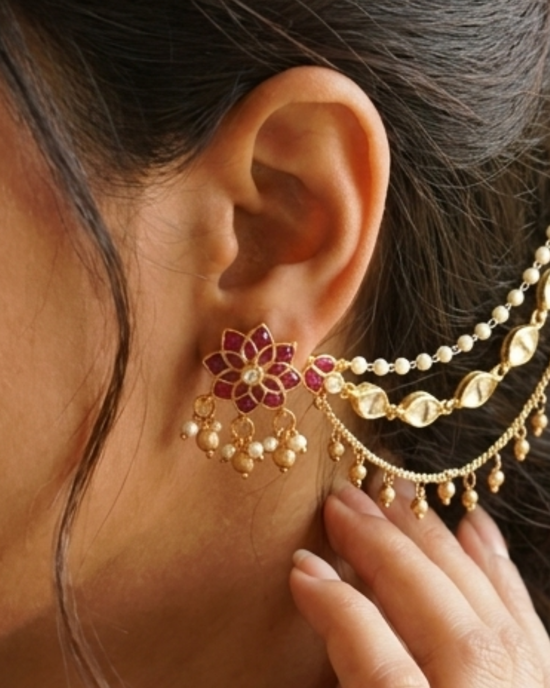 Phool kundan earrings
