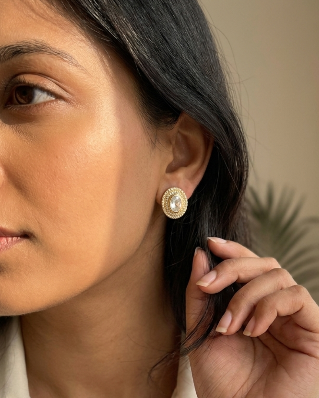 Oval Polki Studs