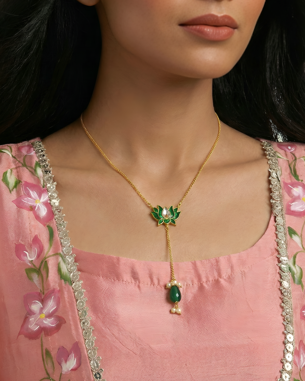 Vanya Lotus Lariat Pendant Necklace