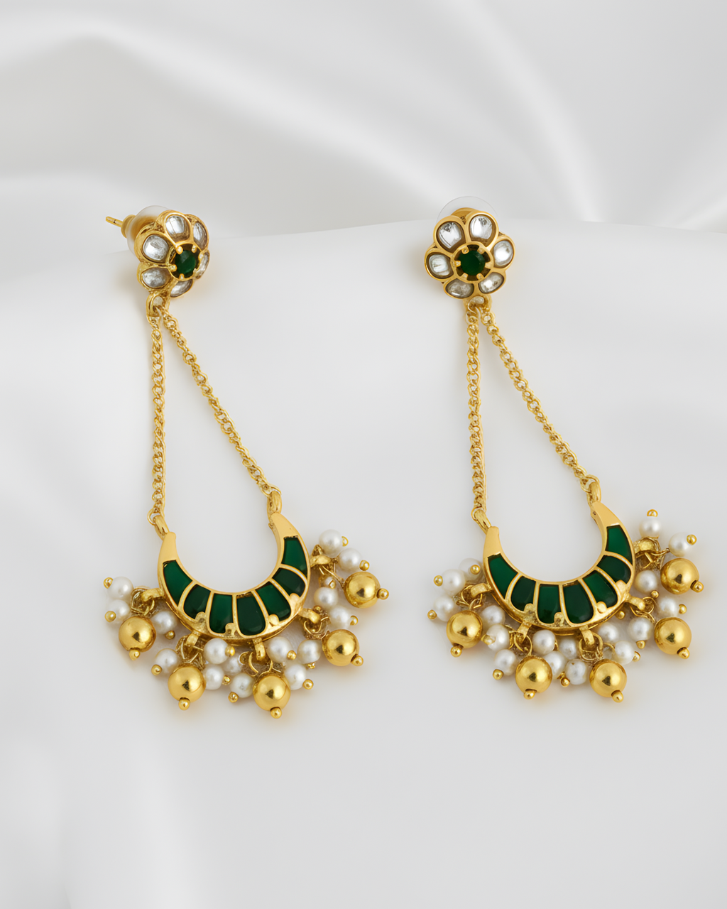 Gulbahar Chandbali Chain Earrings