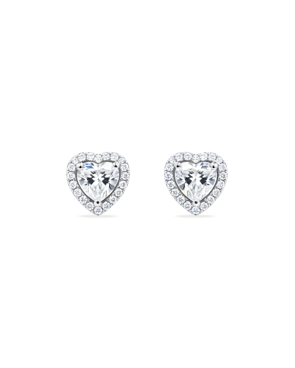 Classic Pave Heart Solitaire Studs