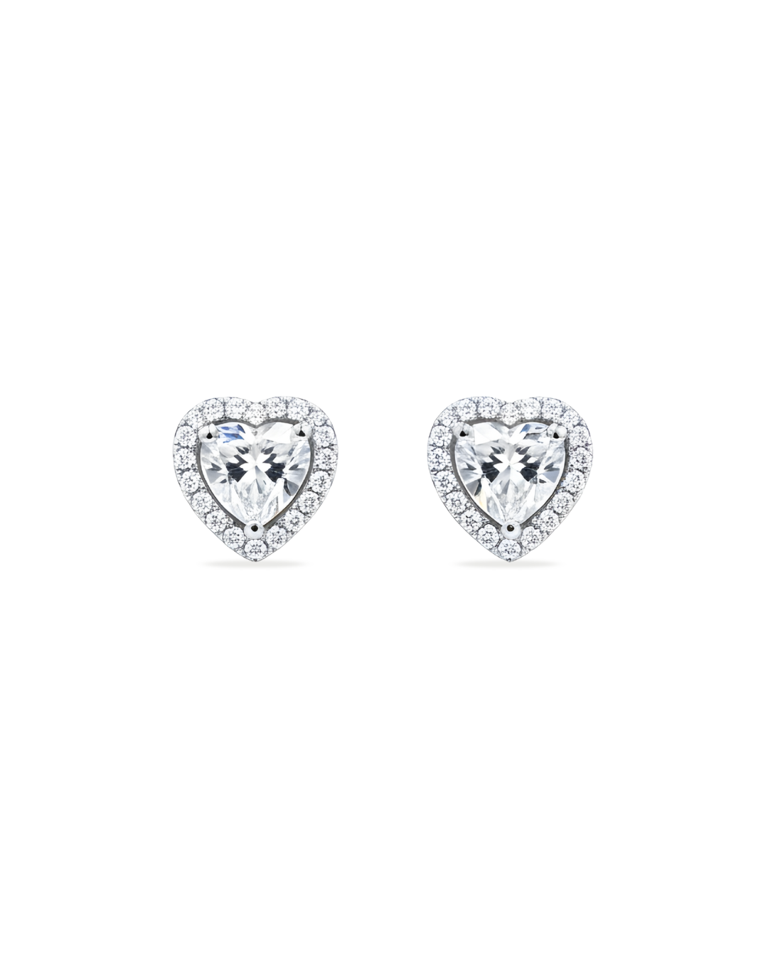 Classic Pave Heart Solitaire Studs