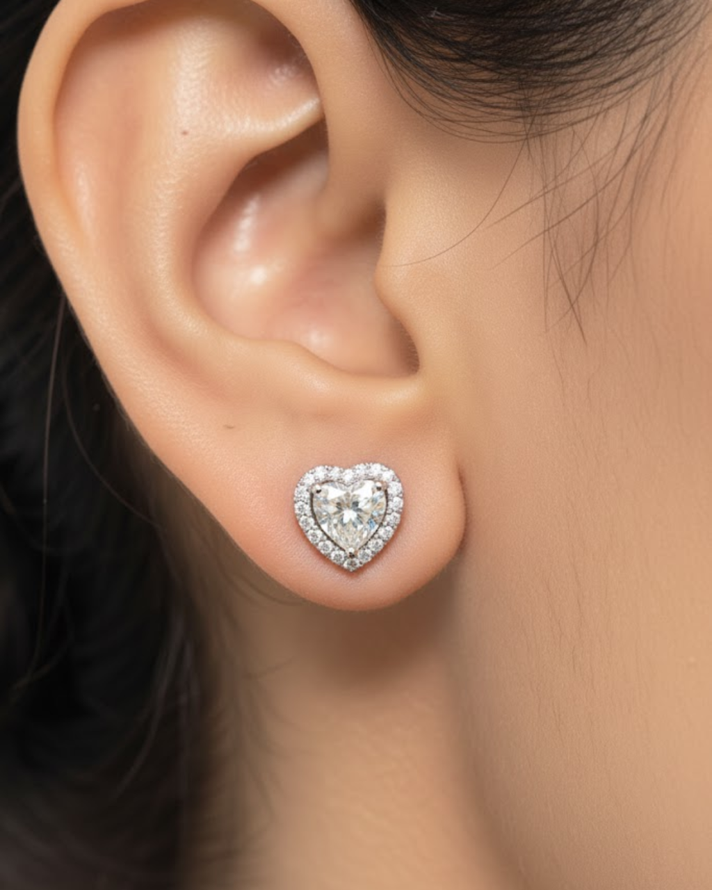 Classic Pave Heart Solitaire Studs