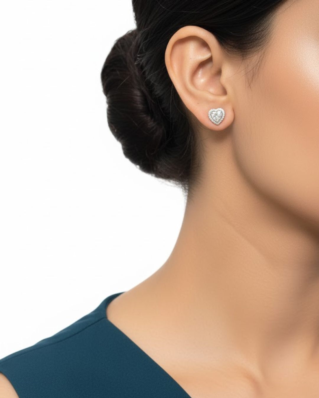 Classic Pave Heart Solitaire Studs