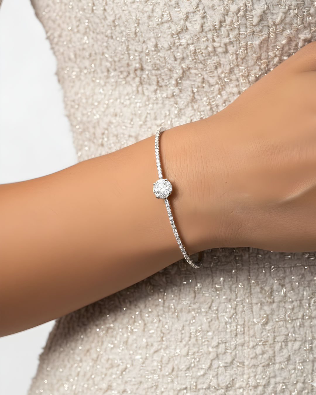 Golden Round Solitaire Pave Bracelet