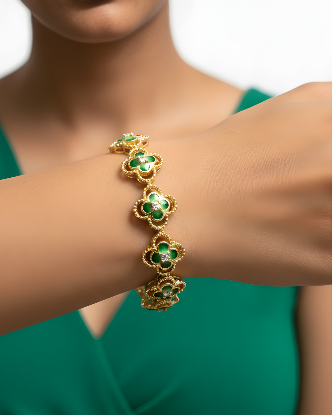 Aarohi Gold Enamel Flower Bracelet